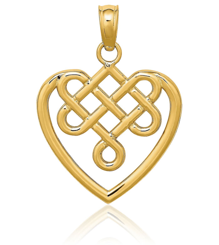 10K Solid Yellow Gold Heart Irish Claddagh Celtic Knot Necklace Love Pendant Charm Jewelry