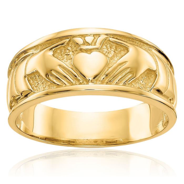 10K Solid Yellow Gold Heart Irish Claddagh Celtic Ring Jewelry