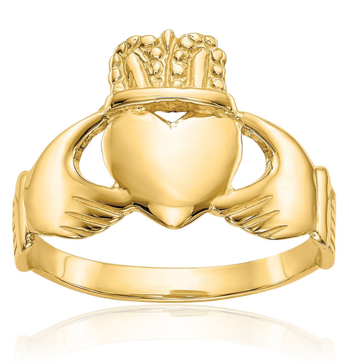 10K Solid Yellow Gold Heart Irish Claddagh Celtic Ring Jewelry