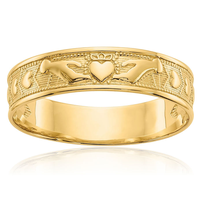 10K Solid Yellow Gold Heart Irish Claddagh Celtic Ring Jewelry