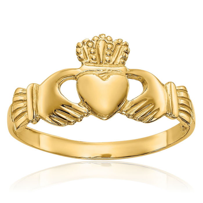 10K Solid Yellow Gold Heart Irish Claddagh Celtic Ring Jewelry