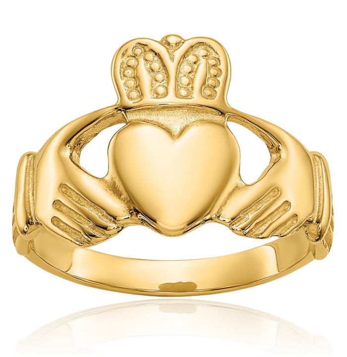 10K Solid Yellow Gold Heart Irish Claddagh Celtic Ring Jewelry