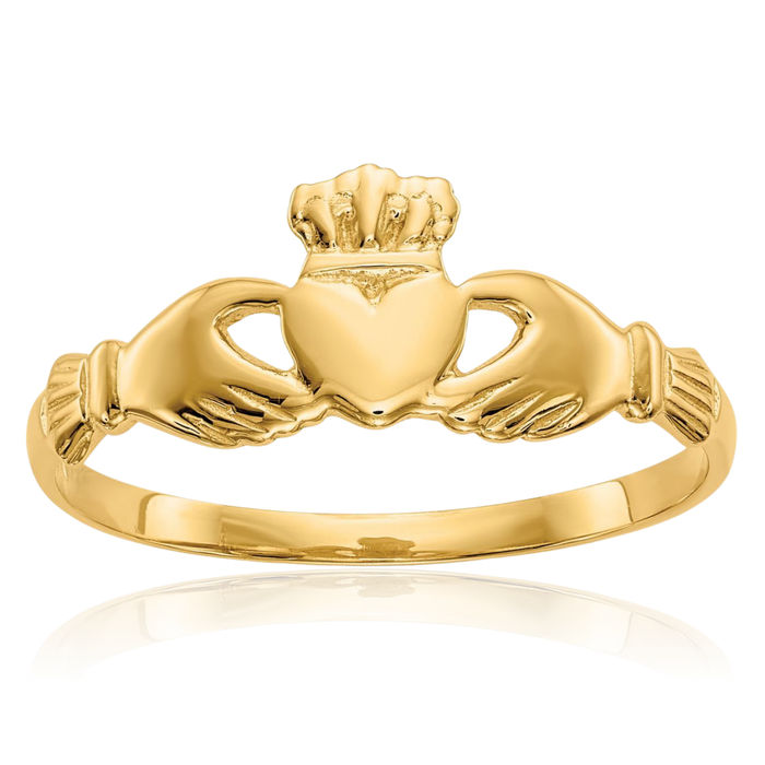 10K Solid Yellow Gold Heart Irish Claddagh Celtic Ring Jewelry