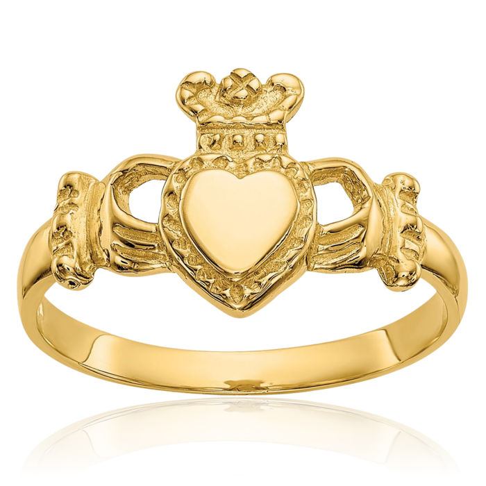 10K Solid Yellow Gold Heart Irish Claddagh Celtic Ring Chunky Dome Statement Band Jewelry