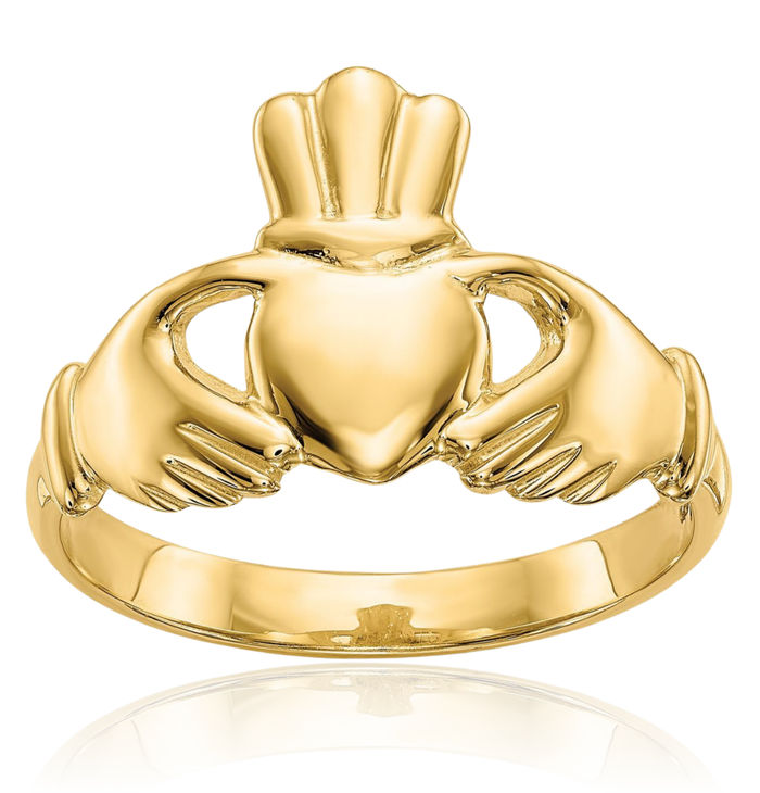 10K Solid Yellow Gold Heart Irish Claddagh Celtic Ring Jewelry
