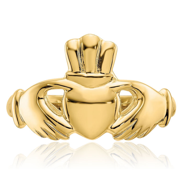 10K Solid Yellow Gold Heart Irish Claddagh Celtic Ring Jewelry