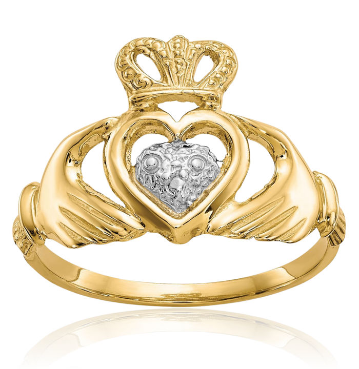 10K Solid Yellow Gold Heart Irish Claddagh Celtic Ring Jewelry
