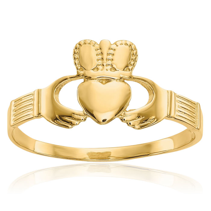 10K Solid Yellow Gold Heart Irish Claddagh Celtic Ring Jewelry