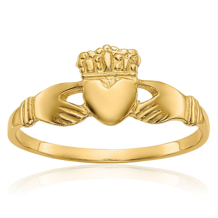 10K Solid Yellow Gold Heart Irish Claddagh Celtic Ring Jewelry