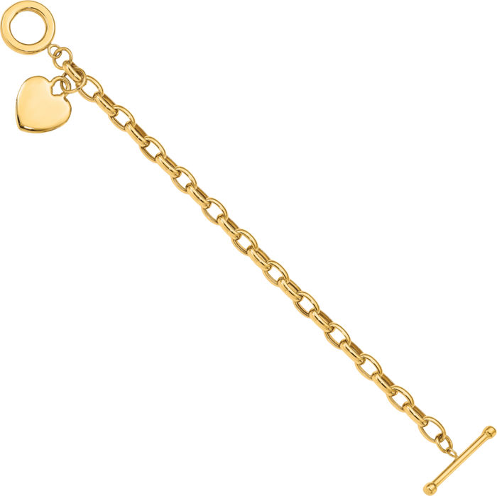 10K Solid Yellow Gold Heart Charm Bracelet
