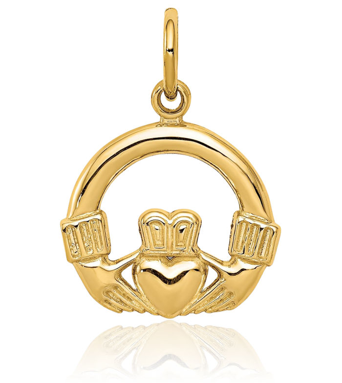 10K Solid Yellow Gold Heart Irish Claddagh Necklace Celtic Charm Pendant Jewelry