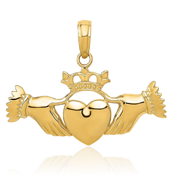 10K Solid Yellow Gold Heart Irish Claddagh Necklace Celtic Charm Pendant Jewelry