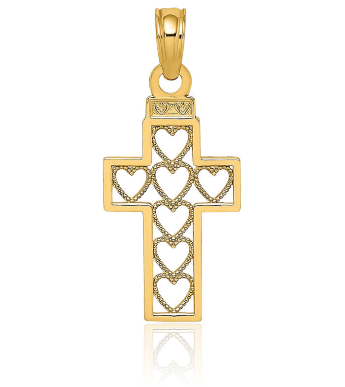 10K Solid Yellow Gold Heart Holy Cross Necklace Religious Chain Pendant Jesus Christ Charm