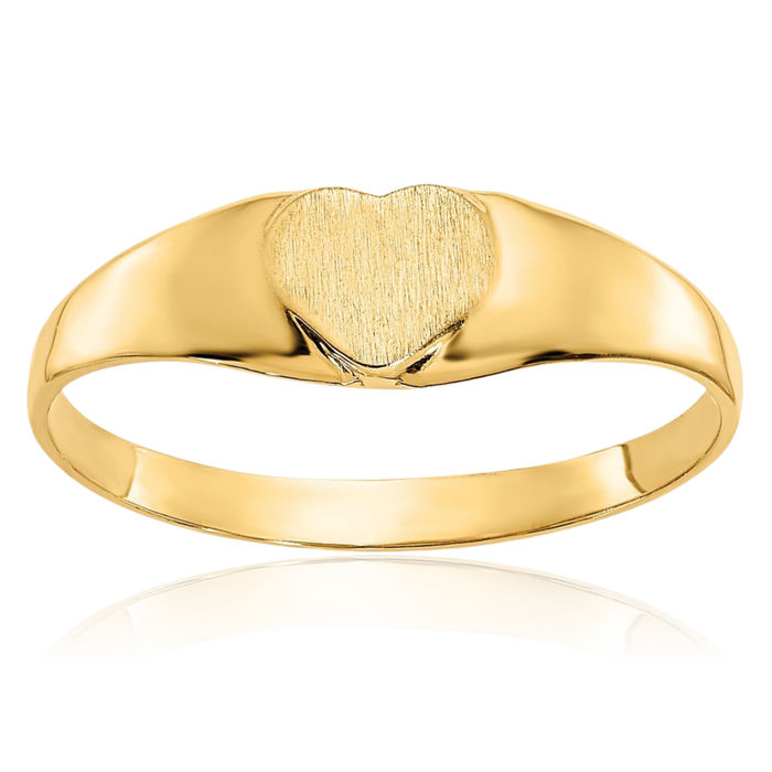 10K Solid Yellow Gold Heart Custom Engraved Signet Ring Handmade Personalized Monogram Initial Letter Band