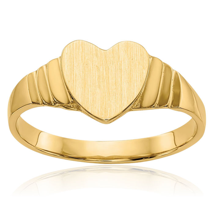 10K Solid Yellow Gold Heart Custom Engraved Signet Ring Handmade Personalized Monogram Initial Letter Band