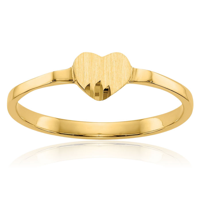 10K Solid Yellow Gold Heart Custom Engraved Signet Ring Handmade Personalized Monogram Initial Letter Band