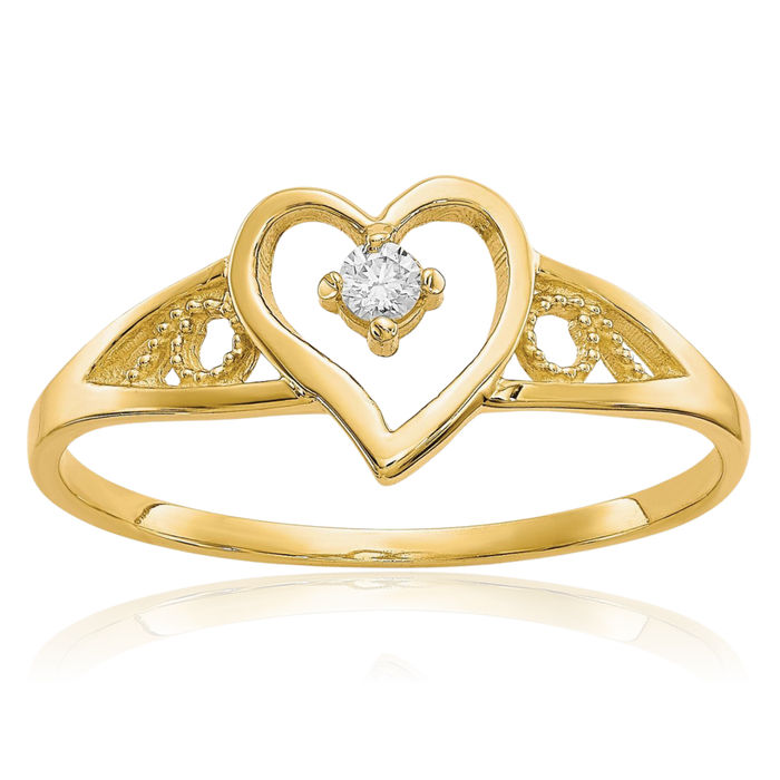 10K Solid Yellow Gold Heart Cubic Zirconia CZ Ring