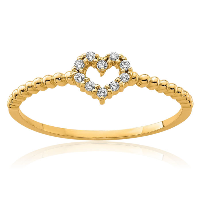 10K Solid Yellow Gold Heart Cubic Zirconia CZ Ring