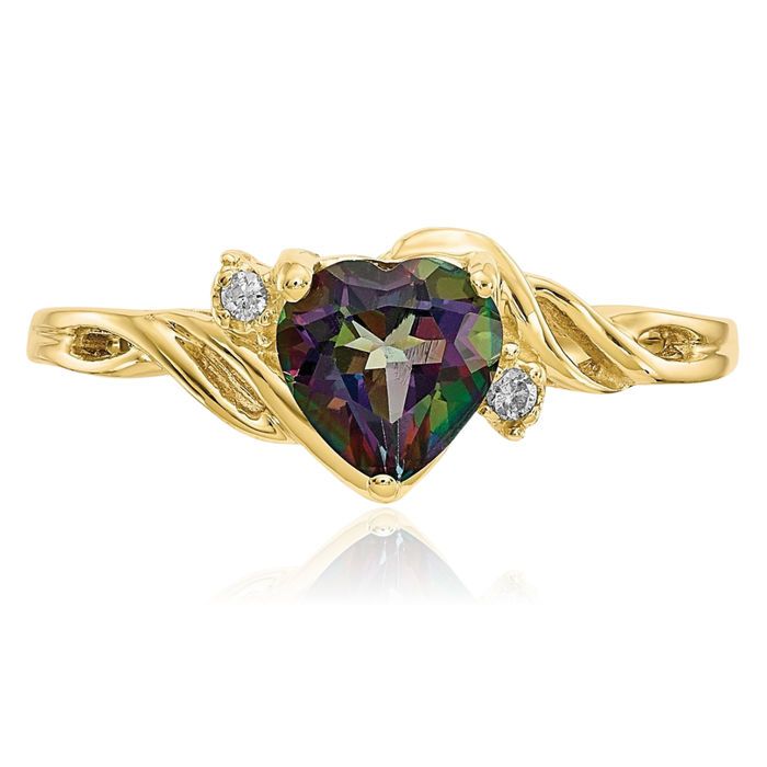 10K Solid Yellow Gold Heart Mystic Fire Topaz Diamond Ring Gemstone Band