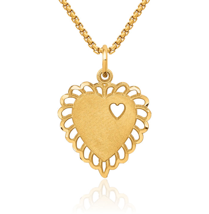 10K Solid Yellow Gold Heart Necklace Love Pendant Charm