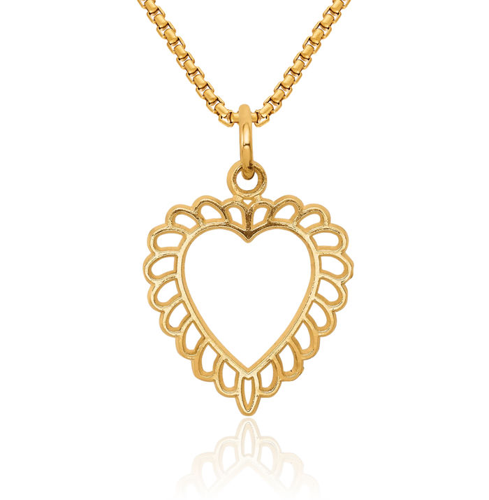 10K Solid Yellow Gold Heart Necklace Love Pendant Charm