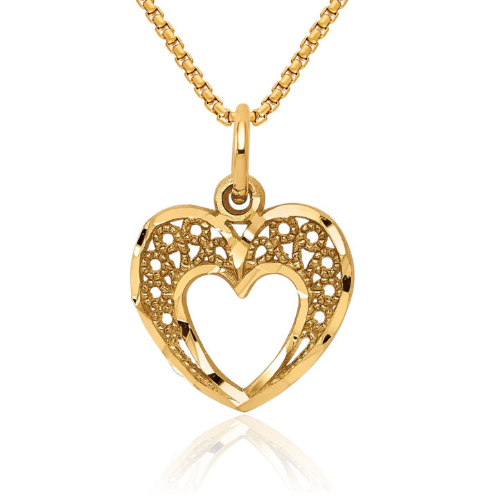 10K Solid Yellow Gold Heart Necklace Love Pendant Charm