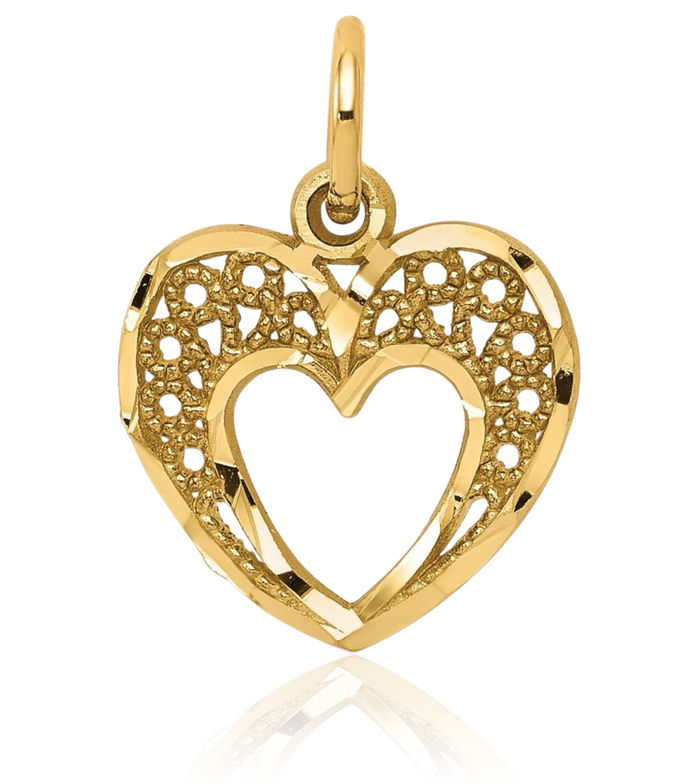 10K Solid Yellow Gold Heart Necklace Love Pendant Charm