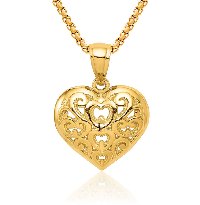 10K Solid Yellow Gold Heart Necklace Love Pendant Charm