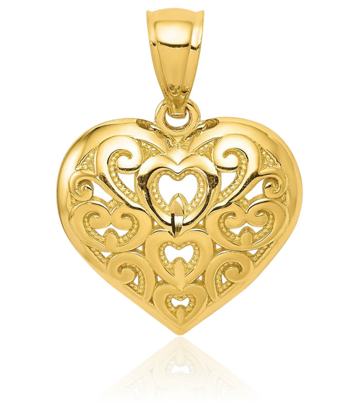 10K Solid Yellow Gold Heart Necklace Love Pendant Charm