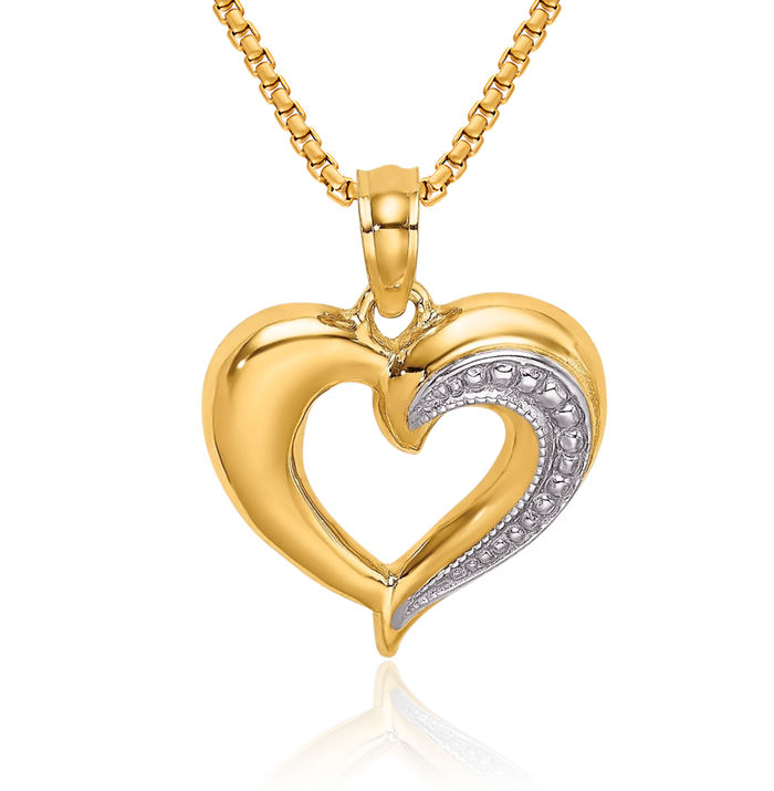 10K Solid Yellow Gold Heart Necklace Love Pendant Charm