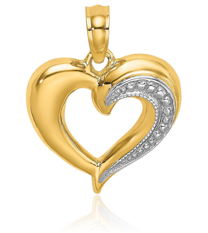 10K Solid Yellow Gold Heart Necklace Love Pendant Charm