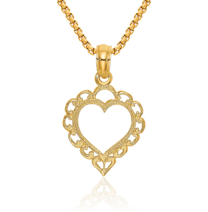 10K Solid Yellow Gold Heart Necklace Chain Pendant Charm