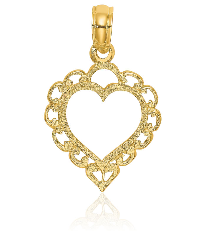 10K Solid Yellow Gold Heart Necklace Chain Pendant Charm