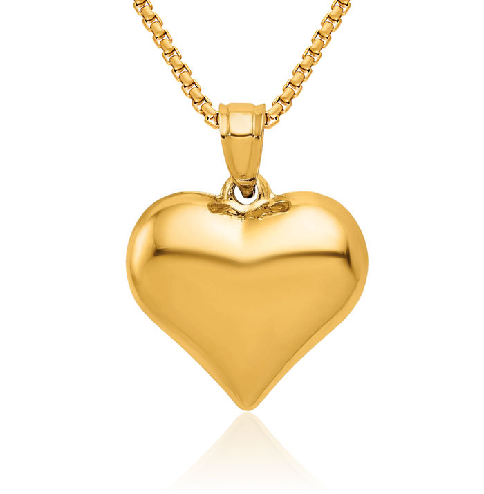 10K Solid Yellow Gold Heart Necklace Love Pendant Charm