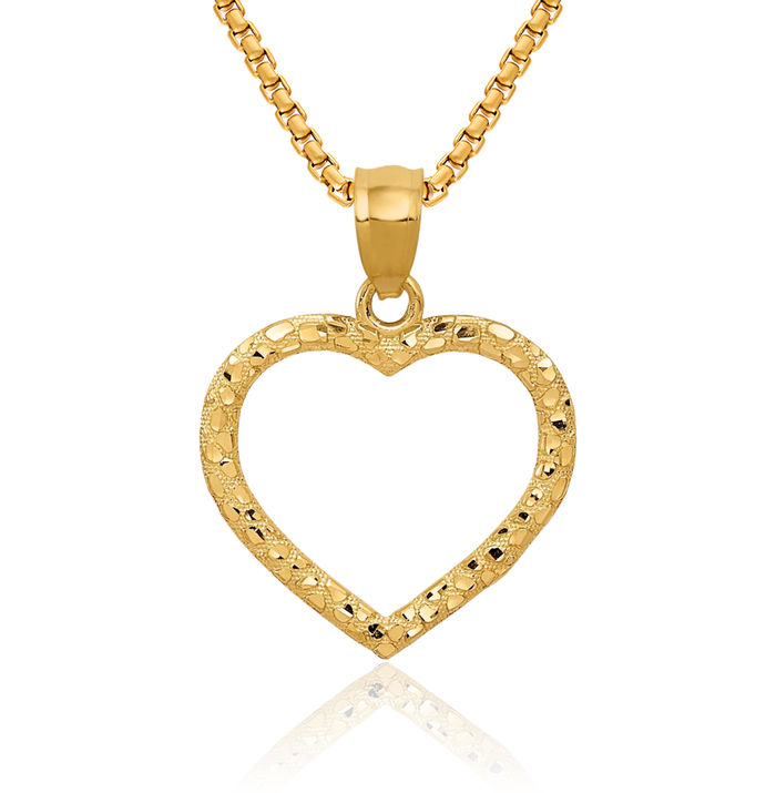 10K Solid Yellow Gold Heart Necklace Love Pendant Charm