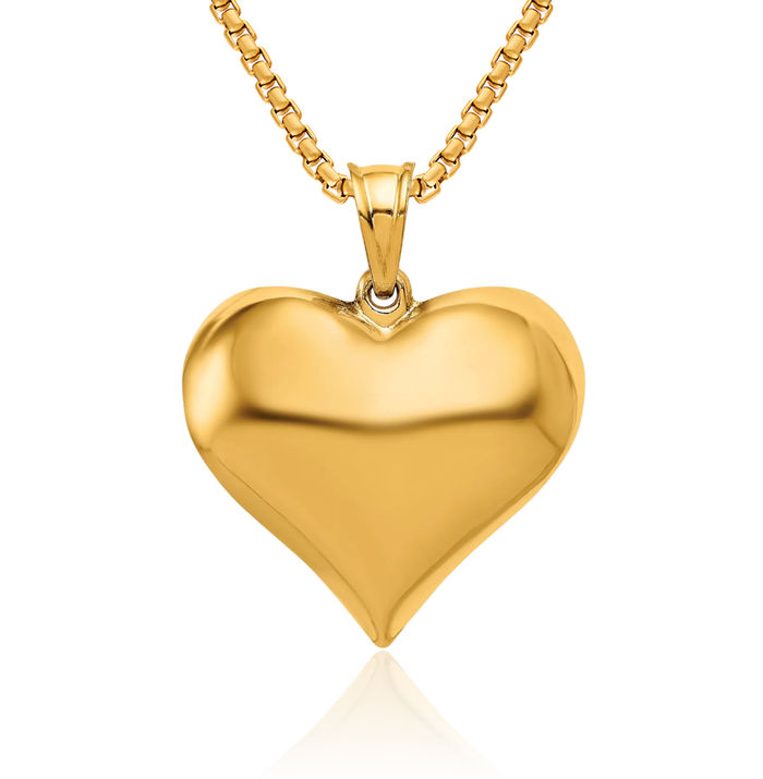 10K Solid Yellow Gold Heart Necklace Love Pendant Charm