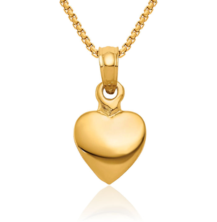 10K Solid Yellow Gold Heart Necklace Love Pendant Charm