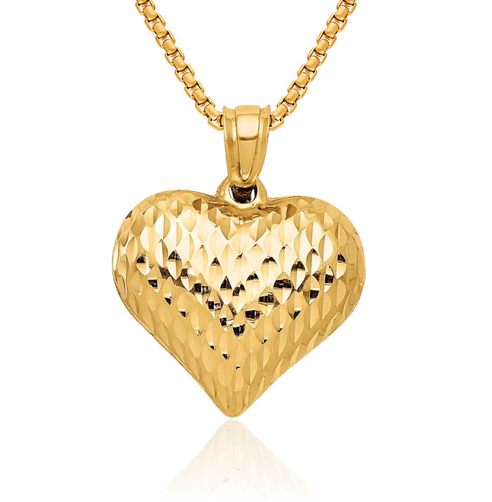 10K Solid Yellow Gold Heart Necklace Love Pendant Charm