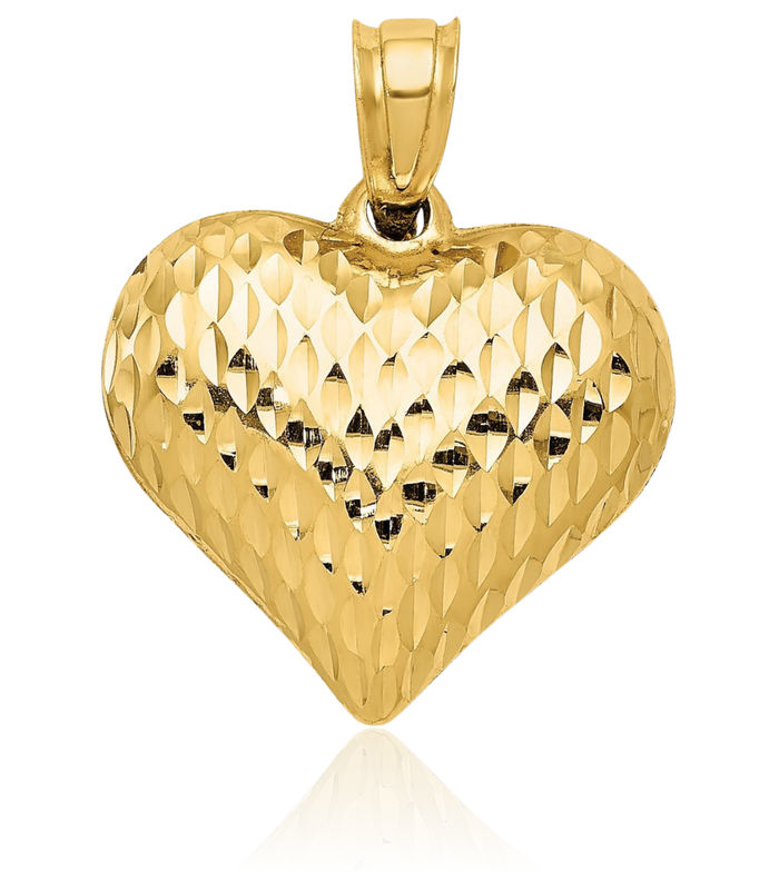 10K Solid Yellow Gold Heart Necklace Love Pendant Charm