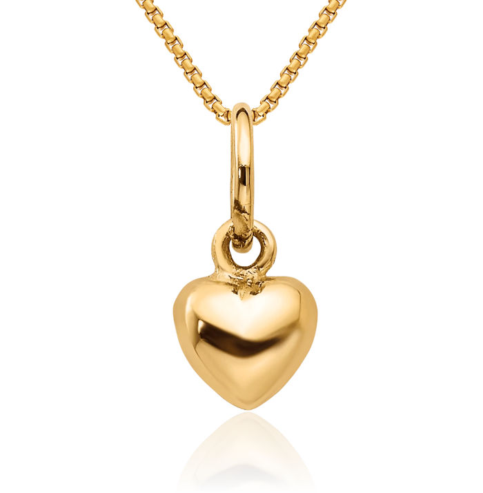 10K Solid Yellow Gold Heart Necklace Love Pendant Charm