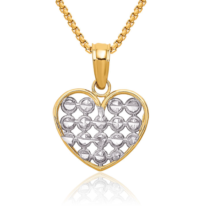 10K Solid Yellow Gold Heart Necklace Love Pendant Charm