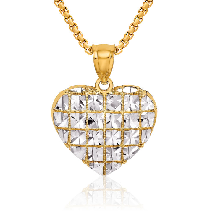 10K Solid Yellow Gold Heart Necklace Love Pendant Charm