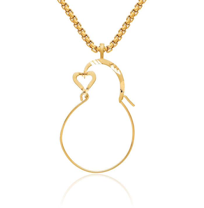 10K Solid Yellow Gold Heart Necklace Love Pendant Charm Holder