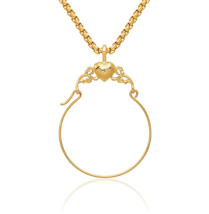 10K Solid Yellow Gold Heart Necklace Love Pendant Charm Holder