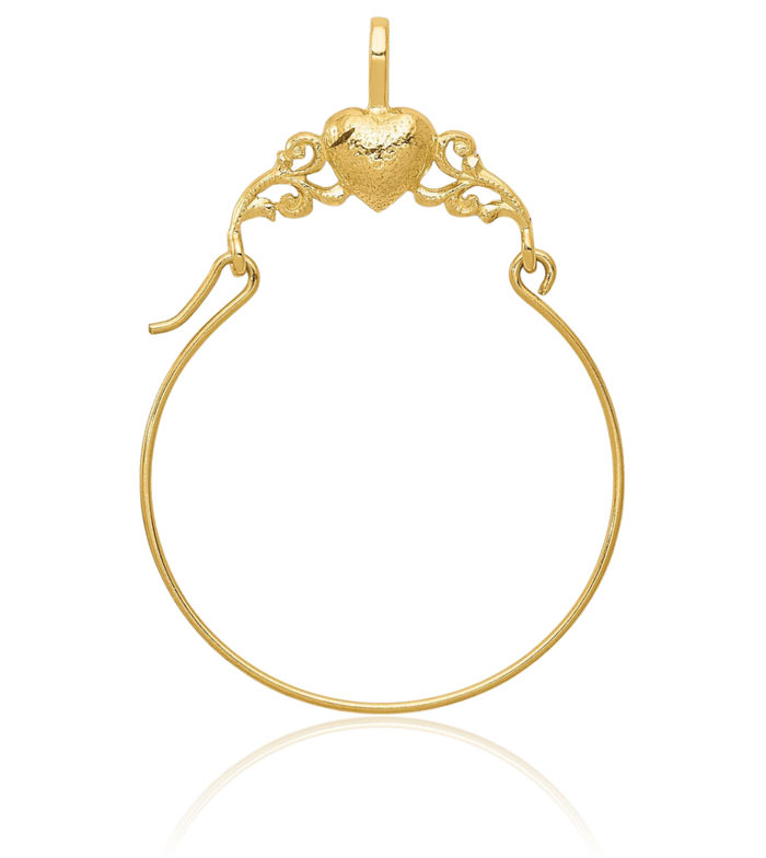 10K Solid Yellow Gold Heart Necklace Love Pendant Charm Holder