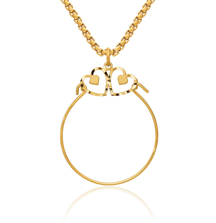 10K Solid Yellow Gold Heart Necklace Love Pendant Charm Holder