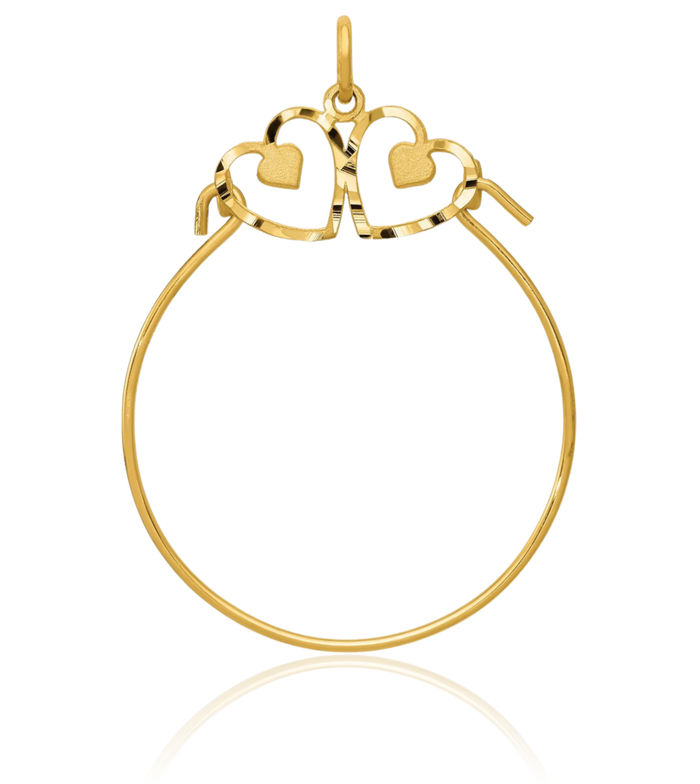 10K Solid Yellow Gold Heart Necklace Love Pendant Charm Holder
