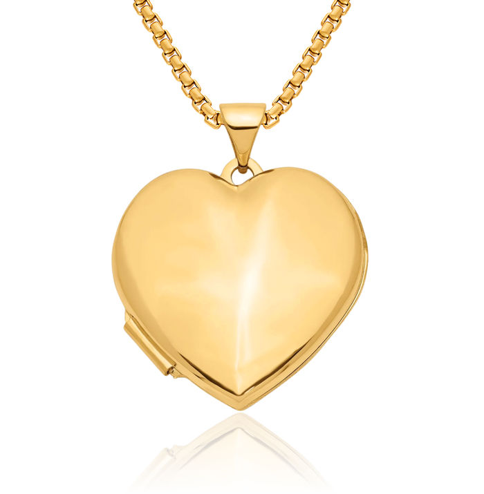 10K Solid Yellow Gold Heart Personalized Photo Locket Necklace Picture Pendant Charm