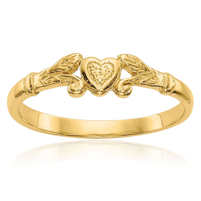 10K Solid Yellow Gold Heart Ring Love Band