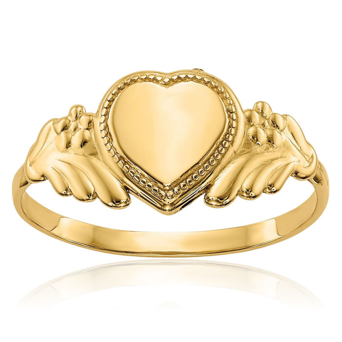 10K Solid Yellow Gold Heart Ring Love Band